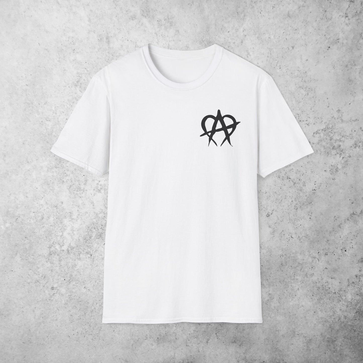 Manageable Anarchy t-shirt in white, front view