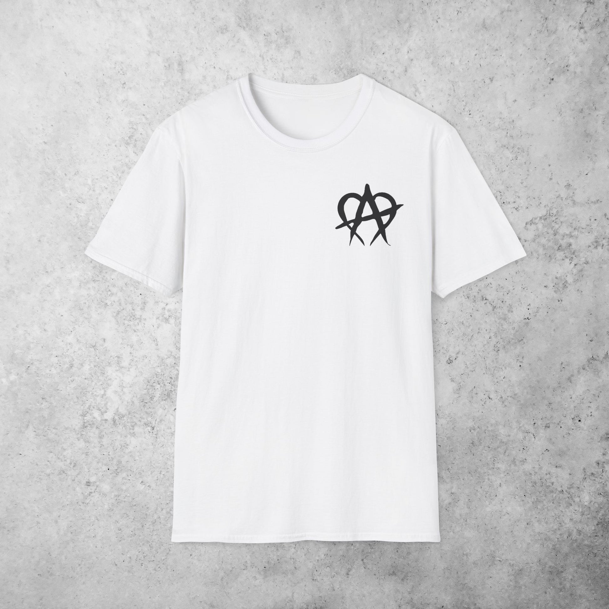 Manageable Anarchy t-shirt in white, front view