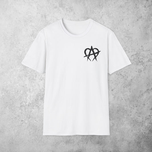 Manageable Anarchy t-shirt in white, front view