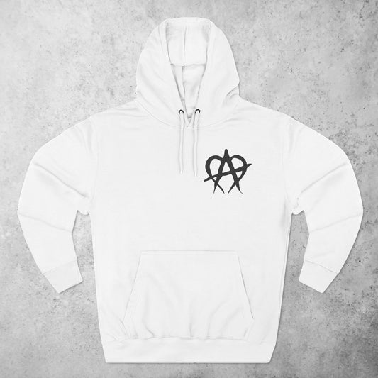 Manageable Anarchy hoodie in white, front view